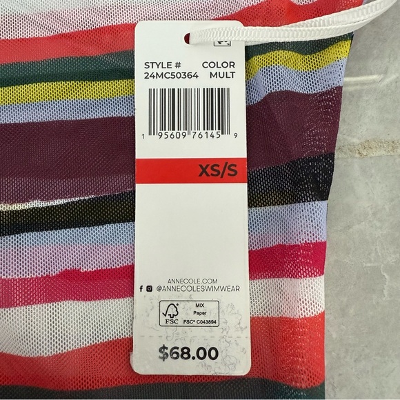 Women's Anne Cole Striped Mesh V-Neck Beach Pool Cover Up Tee Size XS / Small - Picture 13 of 16